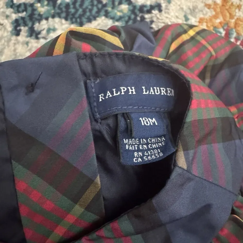 Ralph Lauren Dress Holiday Tartan Plaid Ruffle Baby Girl Size 18M